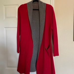 Red and Gray Reversible Cardigan